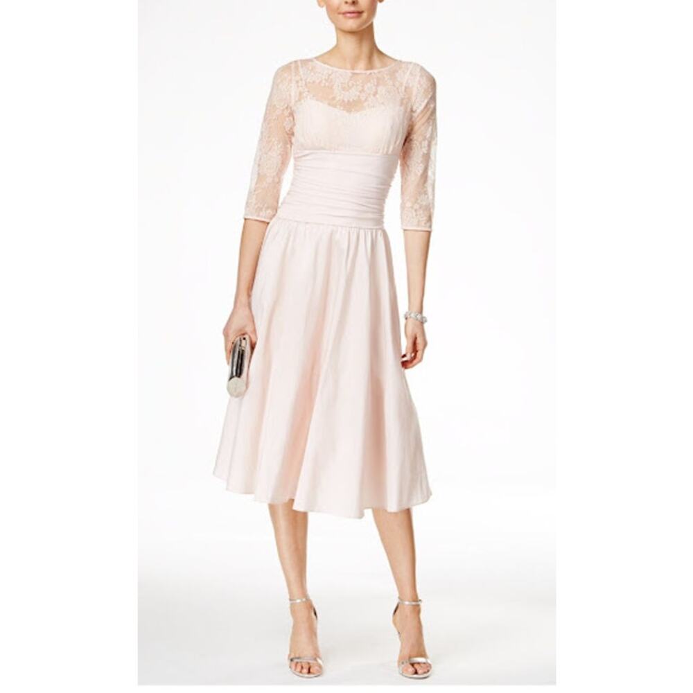 JESSICA HOWARD Midi Ballet Pink Floral Lace Fit and Flare Dress size 10 Wedding - Picture 2 of 9